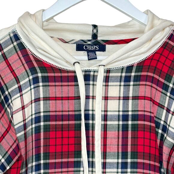 Chaps Plaid Front Lightweight Long Sleeve Tee Shirt Hoodie Women Medium Preppy - Picture 4 of 9